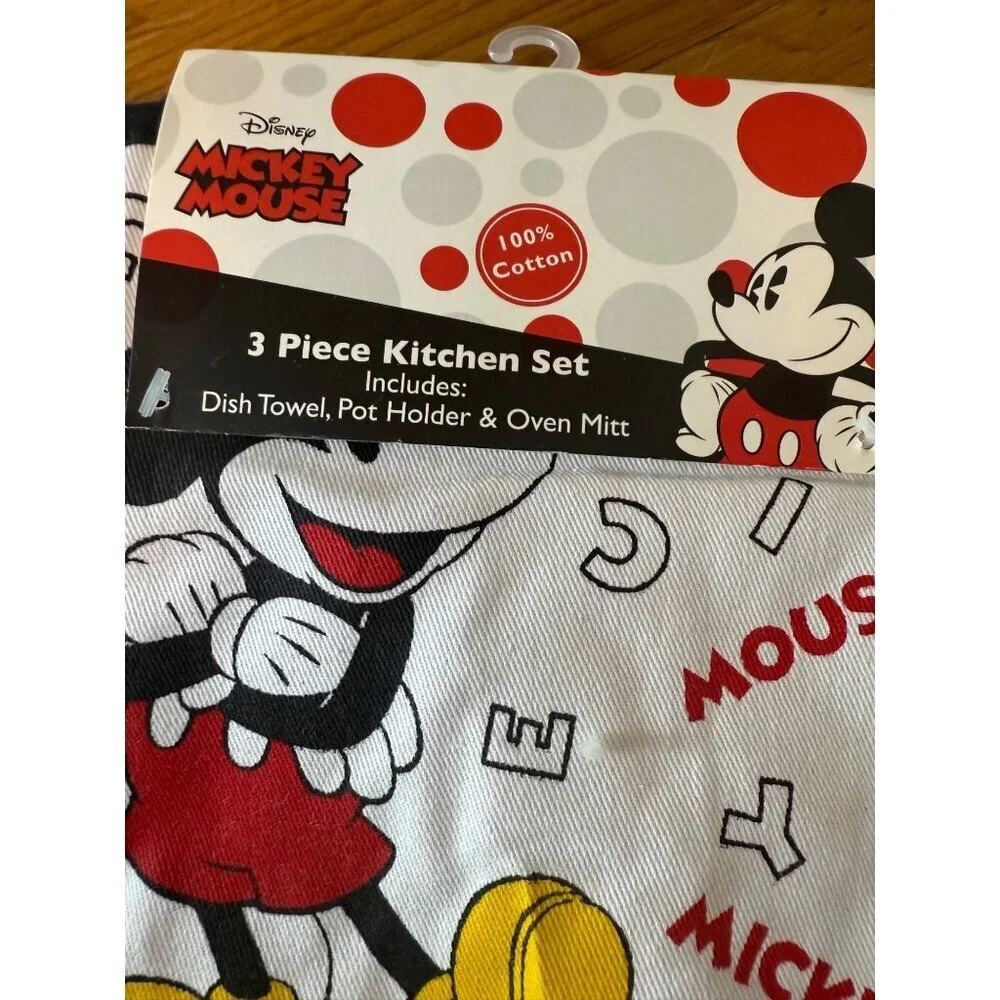 Disney Mickey Mouse 3-Piece Kitchen Set Dish Towel Oven Mitt Pot Holder NEW